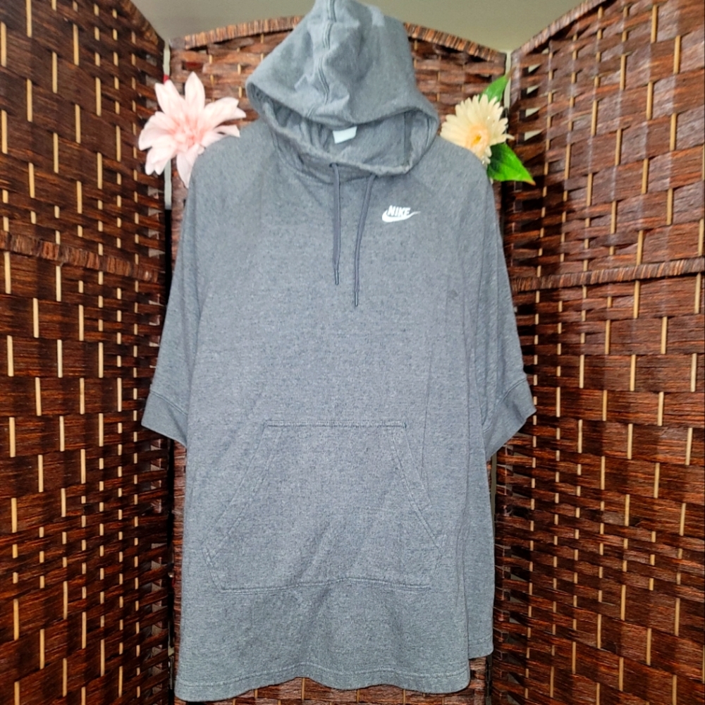 Nike Short Sleeve hoodie Sweatshirt with Pocket Gray Grey Size Small